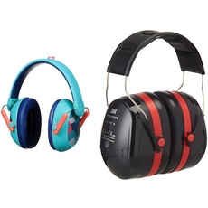 3M Gehörschutz für Kinder PKIDSP-TEAL-E, Ohrenschützer zum Schutz bei lauter Umgebung & Peltor Optime III Kapselgehörschutz schwarz-rot - Größenverstellbare Ohrenschützer