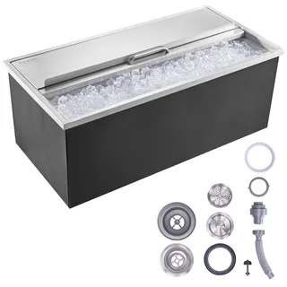 VEVOR 95,66 L Drop-in-Eisbox, 913 x 456 x 358 mm Edelstahl-Eiskühler, Kommerzieller Eisbehälter mit Schiebedeckel, Eingebaute Eisspeichertruhe, Abflussrohr & Ablassstopfen im Lieferumfang Enthalten