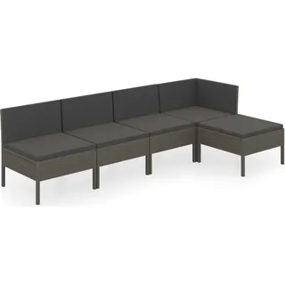 vidaXL 5-tlg. Garten-Lounge-Set mit Auflagen Poly Rattan Grau