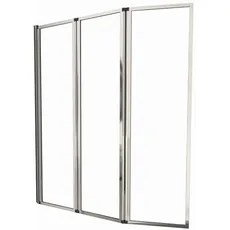 Marwell Triple Chrome Duschwand für Badewanne 125 x 143 cm Badewannenfaltwand in chrom Badewannenaufsatz mit klarglas