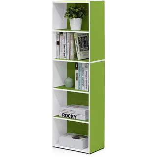 Furinno Luder 5-stufiges, wendbares, farbiges Bücherregal mit offenem Regal, Weiß/Grün