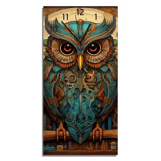 Wallario Design Wanduhr bedruckt, Größe 30 x 60 cm, Motiv: Mechanische Weisheit - Braun