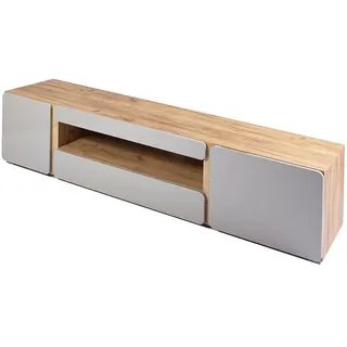 HOMEXPERTS Sideboard RIMINI / Korpus Gold Craft Oak / Front Hochglanz Moonlight Grau / TV-Stand / Fernseh-Stand / Kommode / Lowboard / Wohnzimmer-Schrank / 200 x 49 x 42 cm (BxHxT)