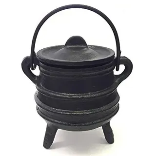 Kessel aus Gusseisen, mit Griff, ideal zum Verschmieren, Räucherbrennen, Ritualen, Dekoration, Halloween, Kerzenhalter usw. Ribbed Style 4" High