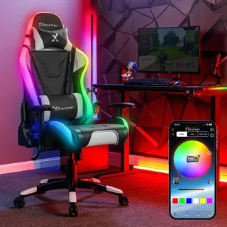 X Rocker Agility eSports Gaming-Bürodrehstuhl mit LED-Beleuchtung & App-Steuerung - schwarz/weiß