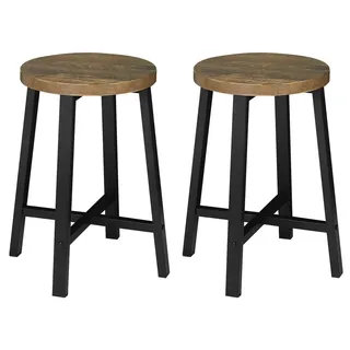 2er-Set Esszimmerstühle - Küchenhocker - Industrial-Stil - Metallbeine - Vintage-Holzmaserung - Ungepolstert - Für Esszimmer und Küche