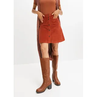 Cordrock BONPRIX "Stretch-Cordrock mit Knopfleiste", Damen, Gr. 44, braun (rostbraun), Cord, Obermaterial: 98% Baumwolle, 2% Elasthan, unifarben, A-Linie kniefrei, Röcke Cordrock, aus Baumwolle und Elasthan, A-Linie, mit Knopfleiste