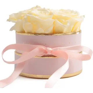 ROSEMARIE SCHULZ Heidelberg Beste Mama Blumenbox rund Infinity Rosen - Rosenbox in Rosa 4 ewige Rosen weiß Ø ca. 10cm haltbar 3 Jahre - Geschenke für Mama (Rosa-Beige)