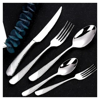 Luxus Besteckset 30-teilig aus 18/10-Edelstahl für 6 Personen mit 2-in-1 Steakmessern - Spülmaschinenfest, Spiegelglanz, elegante Geschenkbox - Besteckkasten für Schubladen