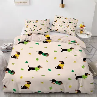 Bettwäsche-Set Dackel 135x200 cm 2-teilig Mikrofaser 3D Motiv Wendebettwäsche mit Reißverschluss Kissenbezug 80x80 cm