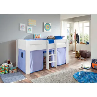 Relita Hochbett "Andi" mit Rolllattenrost und Vorhang, mit Leiter, pflegel. Dekor Oberfläche, buche dekor weiß blau, delfin