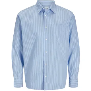 Langarmhemd JACK & JONES "JJECODY POPLIN SHIRT LS SN", Herren, Gr. S, N-Gr, blau (cashmere blau), Web, Obermaterial: 100% Baumwolle, gestreift, relaxed fit taillenbedeckt, ohne Ausschnitt, Manschette, Hemden Langarmhemd, mit Streifen Muster