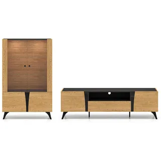 Feldmann-Wohnen Wohnzimmer-Set, Braun, Schwarz, Holz, 1 Schubladen, Rechteckig, 275x152x40 cm, Wohnzimmer, Wohnwände, Wohnwand-Sets