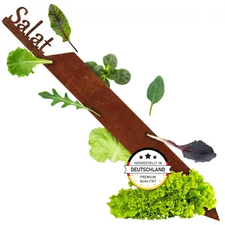 EXTRAVAGANT® Gartenstecker „Salat“ Gemüsestecker Gemüseschilder Gemüse Metall Stahl Rost Edelrost wetterfest für Garten Beet Pflanzenschilder Pflanzenstecker Gartenschilder Gartendeko Roststecker