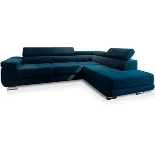 masseno Ecksofa Selva R-S mit Schlaffunktion L-Form, Sofa mit Bettkasten, Wohnzimmersofa, Couch, Soffa, Bettsofa, Couchgarnitur- Blau, , Maße (cm): B: 277 H: 90