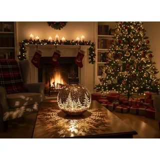 formano Deko-Kugel Frosty Braun 30cm mit LED Licht Timer Beleuchtete Glaskugel - Braun