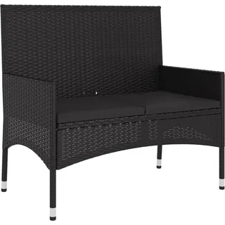 vidaXL Gartenbank 2-Sitzer mit Kissen Schwarz Poly Rattan - Schwarz
