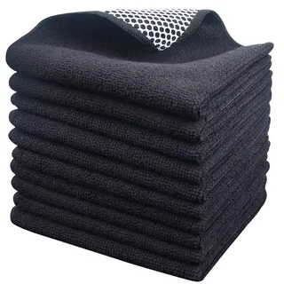 Sinland 10er Set Mikrofaser Spültücher Geschirrtücher Mit Polyester Mesh streifenfrei Spüllappen wiederverwendbar Reinigungstücher Mikrofasertücher Staubtuch für Auto, Küche, Bad 30cmx30cm schwarz