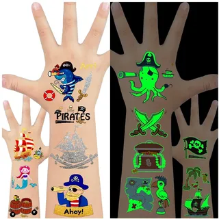 LEADTEAM Piraten Kindergeburtstag, 34 Stück Piraten Tattoo Kinder Junge Aufkleber Kinder, Piraten Spielzeug Spiel Piratenschatz Party Kleine Einschulung Geschenke Mitgebsel Kindergeburtstag Junge
