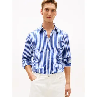 Langarmhemd TOMMY HILFIGER "FLEX POPLIN CLASSIC STP Regular Fit", Herren, Gr. M, N-Gr, wedge blau, stripe, Web, Obermaterial: 100% Baumwolle, regular fit, 1-Knopf-Manschette, Hemden Langarmhemd, gestreift, Button-Down-Kragen