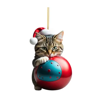 Katze Christmas Decorations Weihnachtsdeko Lustiger 2D-Acryl-Weihnachtsbaumschmuck Katze Lustiger Weihnachtsanhänger Geschenk (R,ONE Size)