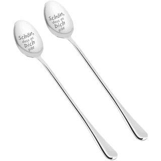 YILANJIN Kaffeelöffel Set, 2 Stück Dessertlöffel aus Edelstahl für Party, Lang Rühren Bar Löffel mit Gravur für Eiskaffee, Klein Latte Macchiato Löffel Set für Restaurant, Zuhause, Hotel (Silber)