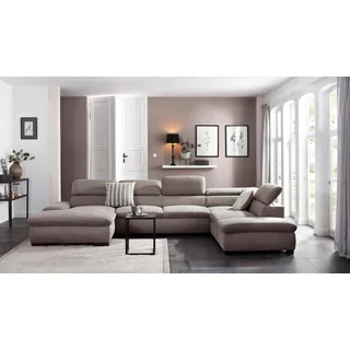 Wohnlandschaft HOME AFFAIRE "Alberto U-Form", grau, B:350cm H:73cm T:228cm, 100% Polyester;Microfaser in Antiklederoptik (100% Polyester);Luxus-Microfaser Vintageoptik (100% Polyester);Luxus-Microfaser weich (90%Polyester 10%Polyamid), Sofas, Wohnlandschaft, mit Kopfteilverstellung, wahlweise mit Bettfunktion