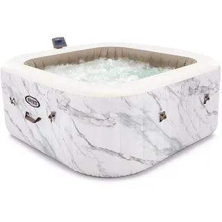 Intex 28464EX - Whirlpool aufblasbar PureSpa Calacatta Quadrat, 4 Personen, 140 Düsen und 4 Jets, Heizung, PVC, Mehrfarbig, 175x175x71 cm