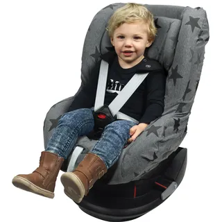 Dooky Grey Stars Sitzbezug für Kindersitz universale Passform für viele gängige Modelle Altersgruppe 1+ 9 - 18kg für 3 und 5 Punkt Gurtsystem, grau