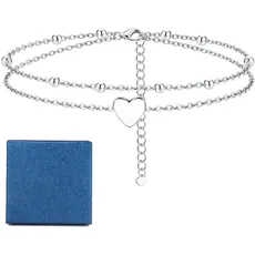 YADOCA Silber Fußkettchen für Damen Verstellbare Herz Doppelte Fussketten Strand Fußschmuck Geschenke für Frauen Teenager Mädchen (Inklusive Geschenkbox)