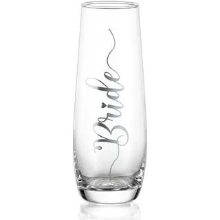 NUPTIO Sektgläser Becher Geschenk Bride: Gravur Gläser Hochzeit Champagner Prosecco Glasses Braut Silber Tumbler Party Champagnerglas Sektflöten Gift Stemless