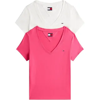 Tommy Hilfiger Tommy Jeans Tjw 2PACK V-NECK Tee Dw0dw21367 S/S T-Shirt Multi (Ecru/Jewel pink), XS EU