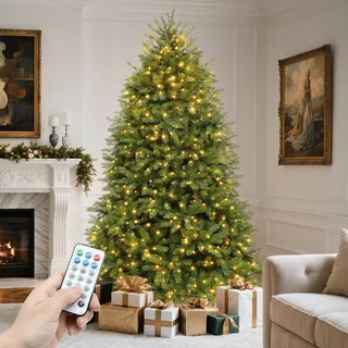 YITAHOME 180cm Künstlicher Weihnachtsbaum mit Beleuchtung, 450 LED, beleuchteter Weihnachtsbaum mit 11 Lichtmodi, 1838 Spitzen inkl. Ständer, grüne Glocke, Grün