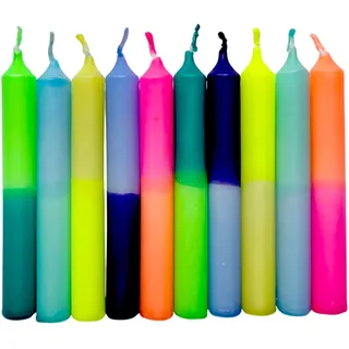 GLOWYBOX Geburtstagskerzen Babyfeier Taufe für Kerzenring Kerzen für Babygeburtstag 1.Geburtstag bunte Kinderkerzen Geburtstagszug Minikerzen bunt Baumkerzen bunt neon dip Dye Kerzen happy rainbow