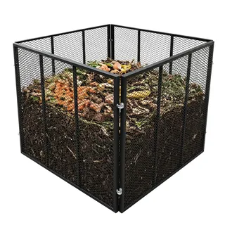 Relaxdays Komposter Metall, Biokomposter Garten, HBT: 80 x 100 x 100 cm, 800 Liter, Laubkomposter Gitter, Stahl, schwarz