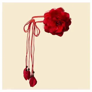 SHTGOI Damen Blumengürtel Chiffon Flower Brautgürtel Verstellbarer Quaste Gürtel Gewebte Gürtelbund Blumenkranz Vintage Taillengürtel Hüftgürtel Deko für Festival Party Hochzeit Strand 150cm Rot