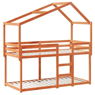vidaXL Etagenbett mit Dach Wachsbraun 90x200 cm Massivholz Kiefer - Braun