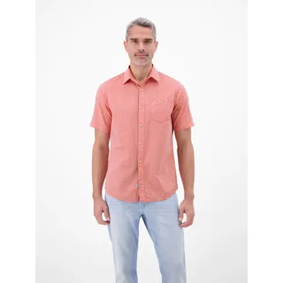 Kurzarmhemd LERROS, Herren, Gr. XXL, N-Gr, vivid rot, Web, Obermaterial: 80% Baumwolle, 20% Leinen, unifarben, regular fit normal, ohne Ausschnitt, gerader Abschluss, Hemden Kurzarmhemd, mit Logo Stickerei