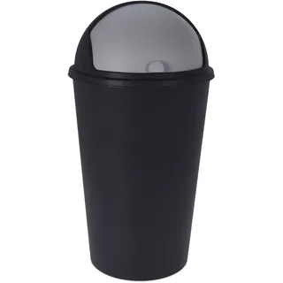 XL Abfalleimer mit Schiebedeckel - 25 L / schwarz - Runder Mülleimer mit Kuppel Deckel recycelbar - Schwarz, Hellgrau