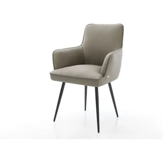 DELIFE Esszimmerstuhl Heira-Flex mit Armlehnen Echt-Leder Schlamm 4-Fuß konisch Schwarz Taschenfederkern - Beige, Braun