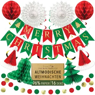 Premium Wiederverwendbare Weihnachtsdeko - Weihnachten Deko - Christmas Decorations, Merry Christmas Deko - Weihnachtsdeko Innen - Weihnachtsdeko Girlande, Banner, Wabenbälle - Weinachtsdekorationen