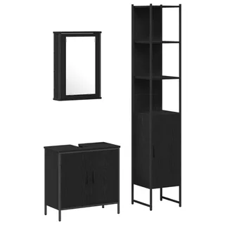 vidaXL Badezimmermöbel-Set mit Regal 3 pcs Schwarz Holzwerkstoff - Schwarz