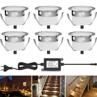 CHNXU 6er Set LED Einbaustrahler Warmes Weiß Bodeneinbaustrahler 12V Ø30mm Deckenspots 0,6W 9LM Terrassenbeleuchtung Außen IP67 Wasserdichte LED Bodenleuchten Treppen Beleuchtung