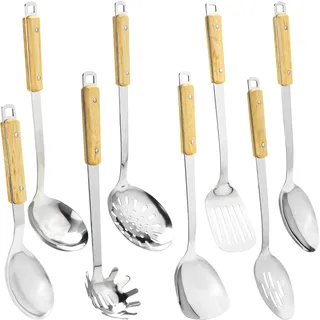 FJNATINH Wok Pfannenwender Set, Wok Utensilien aus Edelstahl,mit hoher Hitzebeständigkeit 8 Stück With Handle