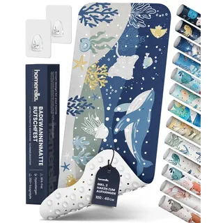 homerella Badewannenmatte Kinder & Baby rutschfest 100x40cm inkl. 2 Haken | Antibakteriell, 100% BPA Frei & schimmelresistent - Antirutschmatte Badewanne, Rutschfeste Badematte Kinder waschbar