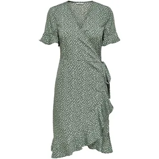 ONLY Damen Blusen Wickelkleid | Lockeres Midi Kurzarm Tunika Dress | Knielang mit Bindegürtel ONLOLIVIA, Farben:Grün-2, Größe:40