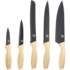 MasterChef Messer Set, Küchen Messerset ink. Kochmesser, Gemüsemesser, Schälmesser, Schneidemesser & Brotmesser, Scharfe Messer Edelstahl, Antihaftbeschichtete, Soft-Touch-Griffe, 5-teilig, Multicolor