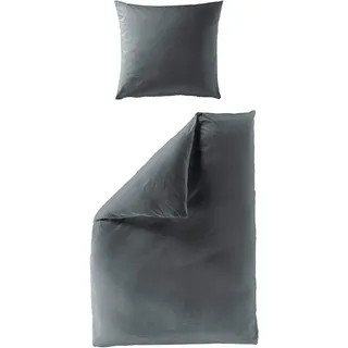 BIERBAUM Bettwäsche Anthrazit Hochglanz, Textil, Uni, 155x220 cm, pflegeleicht, hautfreundlich, bügelleicht, weiche und anschmiegsame Oberfläche, Schlaftextilien, Bettwäsche, Bettwäsche, Biber-Bettwäsche