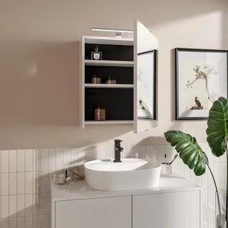 HAJDUK FURNITURE Badspiegelschrank 50x60 cm Weiß mit LED – Spiegelschrank Bad mit Beleuchtung grifflos mit Ablage - Weiß