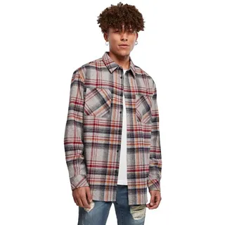 Urban Classics Heavy Curved Oversized Checked Langarmhemd - Grey / Red - S